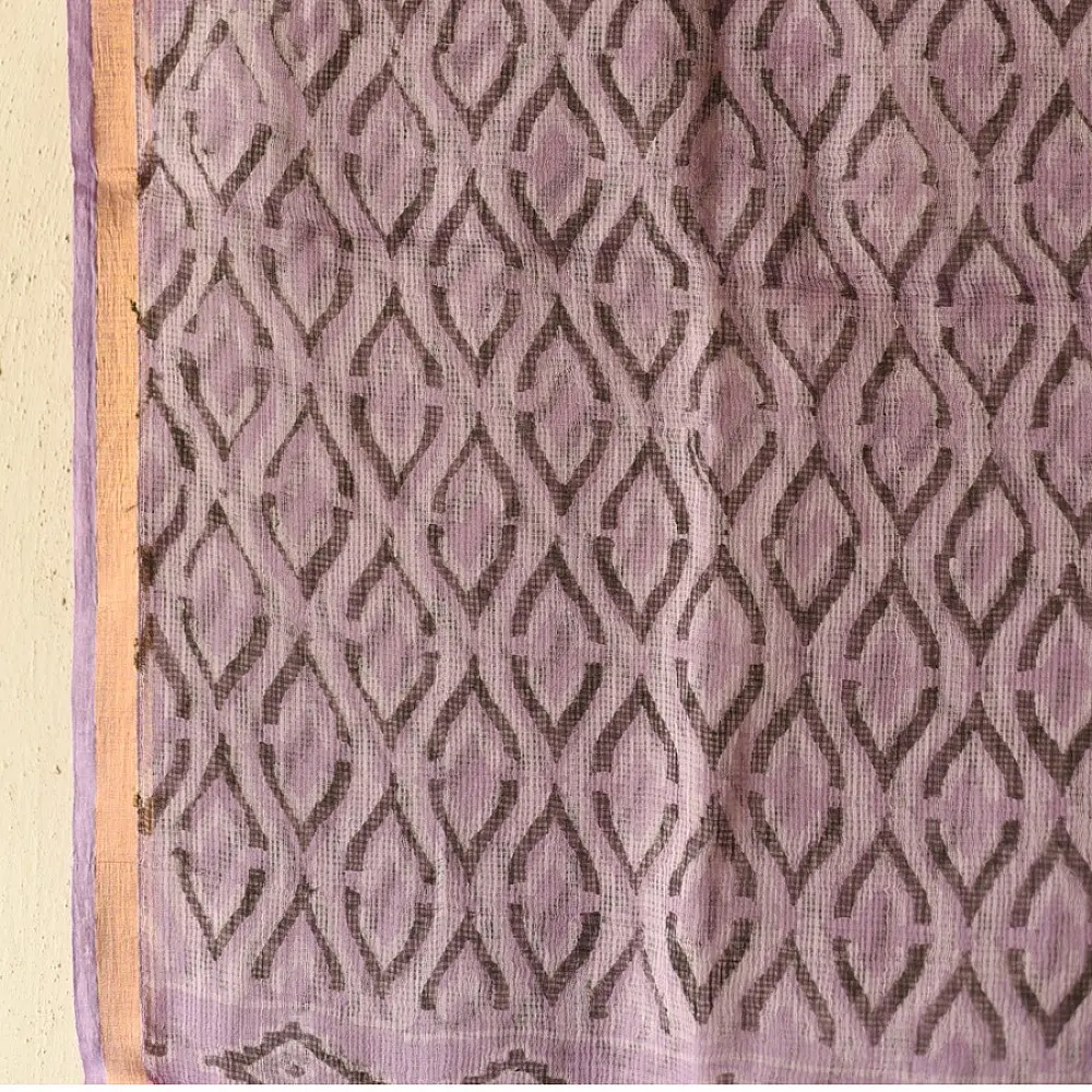 shop Block Printed - Kota Doria Purple Dupatta 