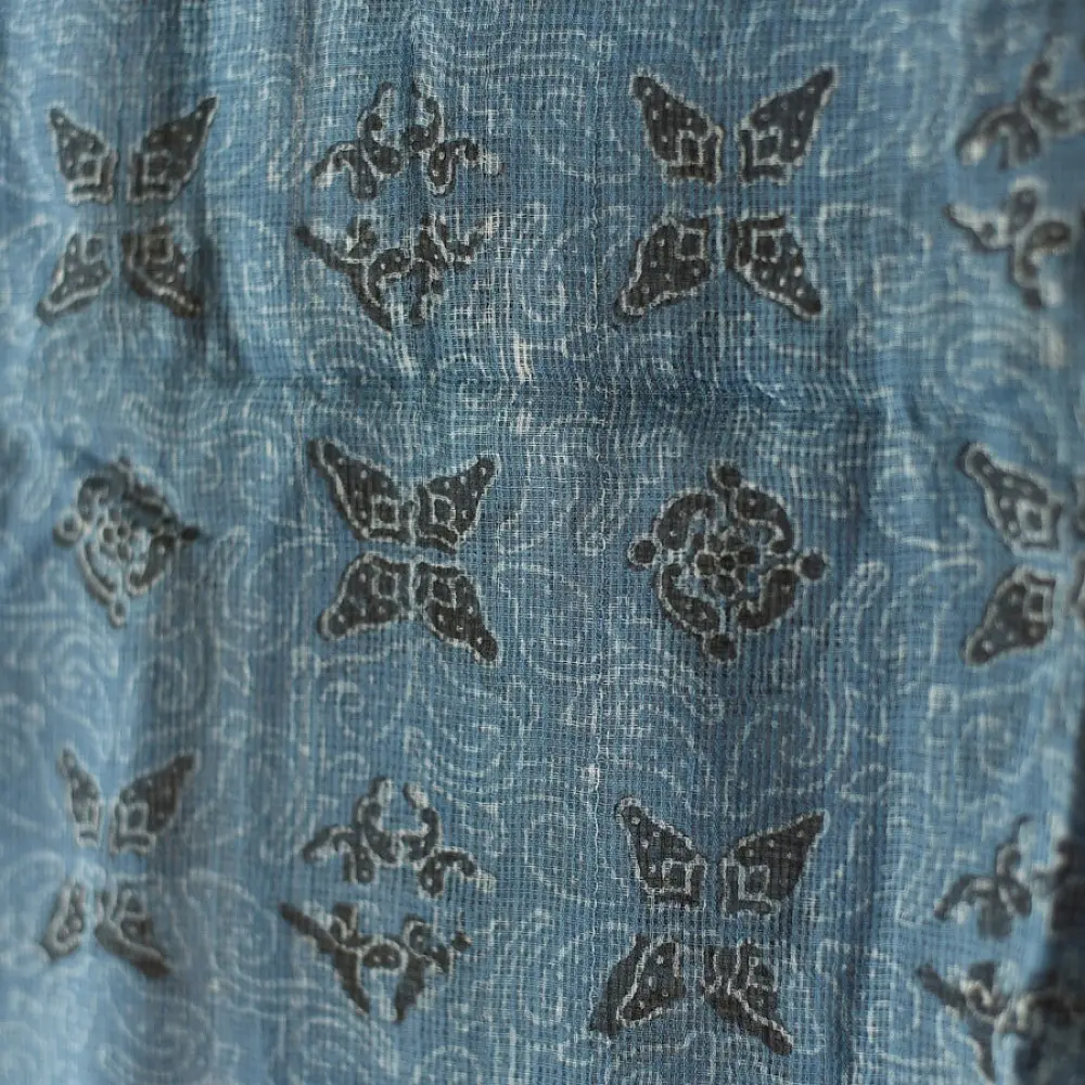 shop Block Printed - Handwoven Kota Doria Cotton Dupatta - Purple & Blue