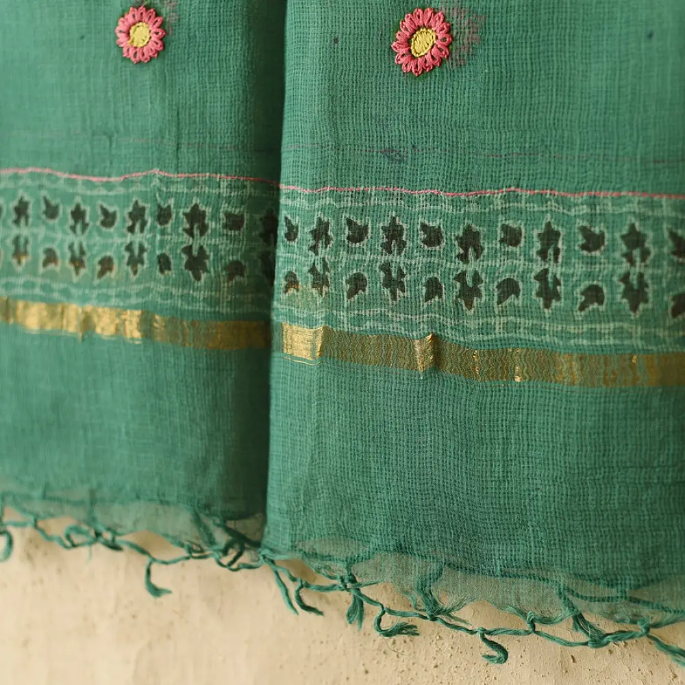 shop Block Printed Soft Kota Doria Cotton Dupatta - Two Options