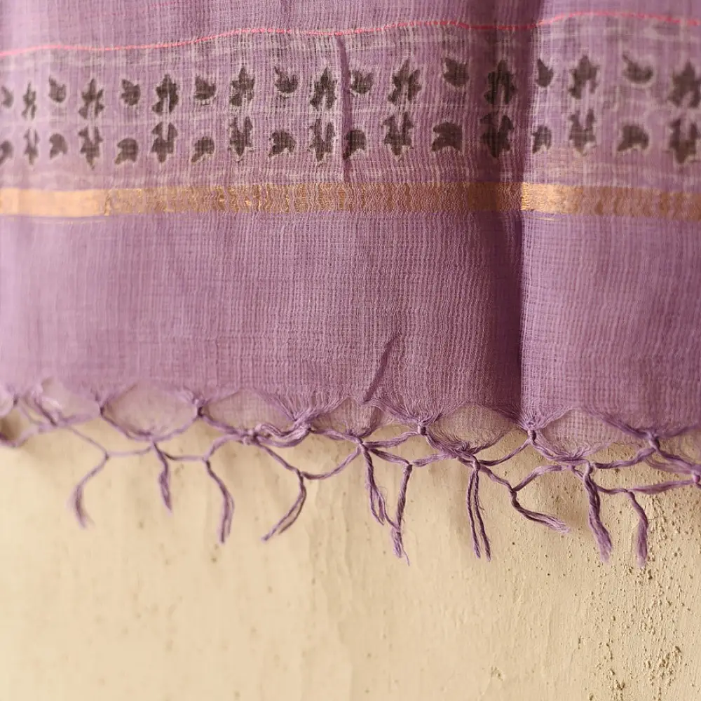 shop Block Printed Soft Kota Doria Cotton Dupatta - Two Options