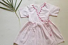 Little Karigari | Pure Cotton Embroidered - Light Pink Angarkha Style Frock