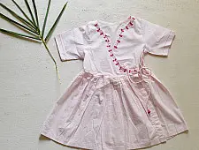Little Karigari | Pure Cotton Embroidered - Light Pink Angarkha Style Frock