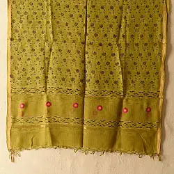 Block Printed Kota Cotton | Kota Doria Dupatta - Mustard Yellow