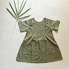 Little Karigari | Pure Cotton Embroidered - Pintucks frock for girl