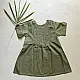 olive green pure cotton girls frock with pintucks floral embroidery and embroidered patch pockets