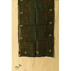 Block Printed Kota Cotton ✜ Embroidered Stole - Green