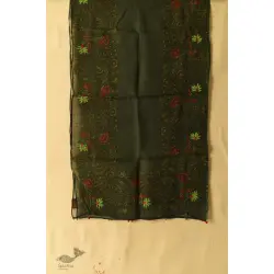 Block Printed Kota Cotton ✜ Embroidered Stole - Green