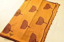 Block Printed Kota Cotton ✜ Embroidered Saree - Yellow 