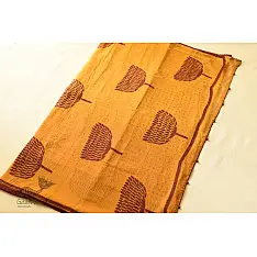 Block Printed Kota Cotton ✜ Embroidered Saree - Yellow 