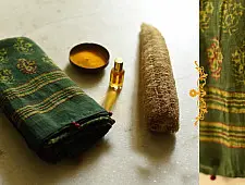 Block Printed Kota Cotton ✜ Embroidered Dupatta - Green