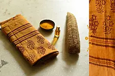 Block Printed Kota Cotton ✜ Embroidered Dupatta - Yellow