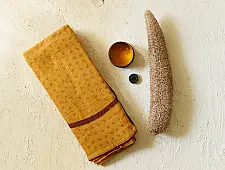 Block Printed Kota Cotton ✜ Embroidered Saree - Yellow 