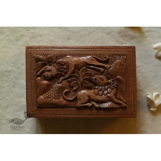 buy Lion Wood Carving ~ Walnut Wood Box