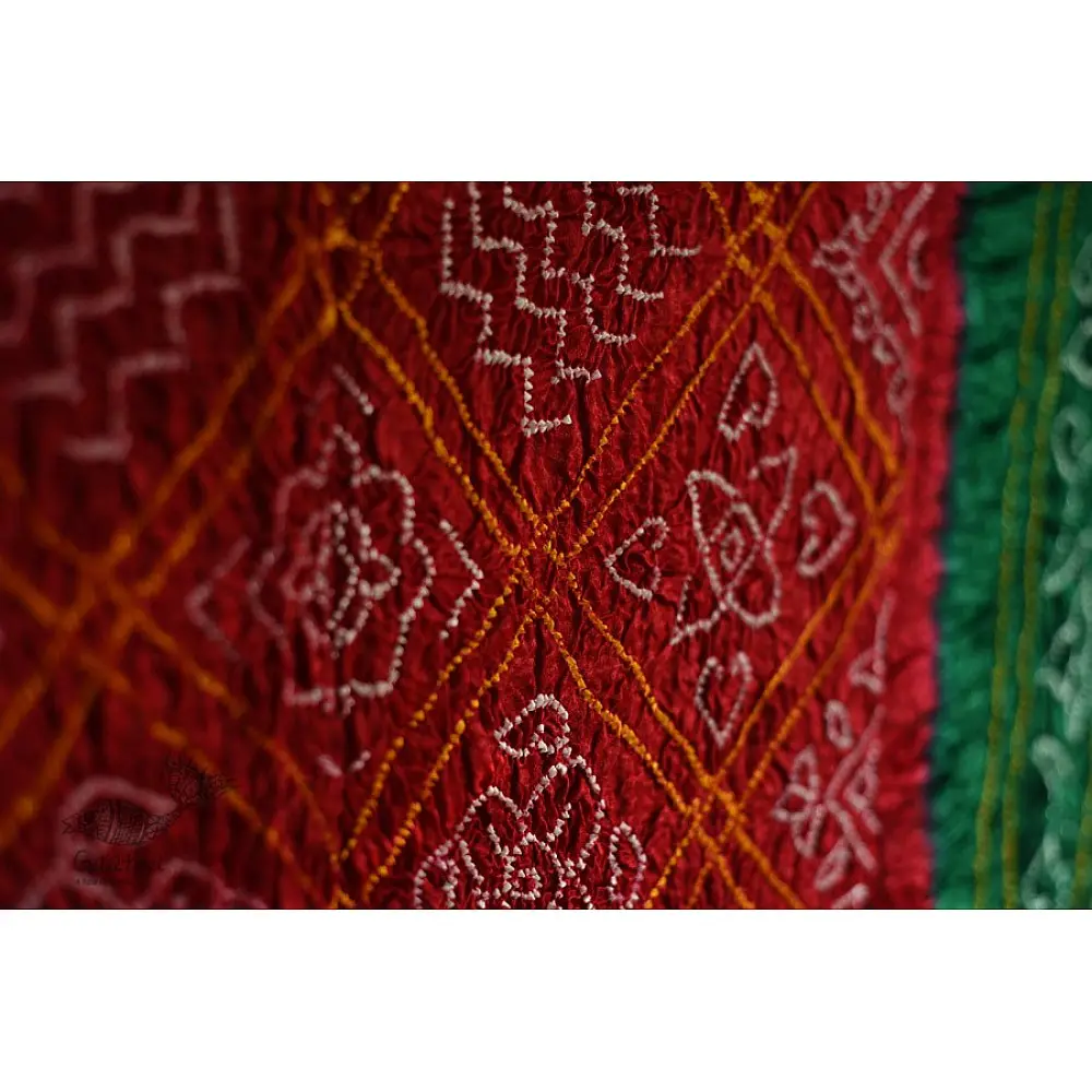 shop Gajji Silk - Traditional Bandhani Dupatta in Red & Green Color