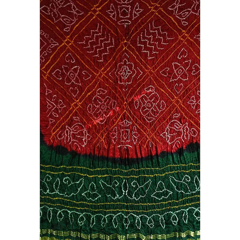 shop Gajji Silk - Traditional Bandhani Dupatta in Red & Green Color
