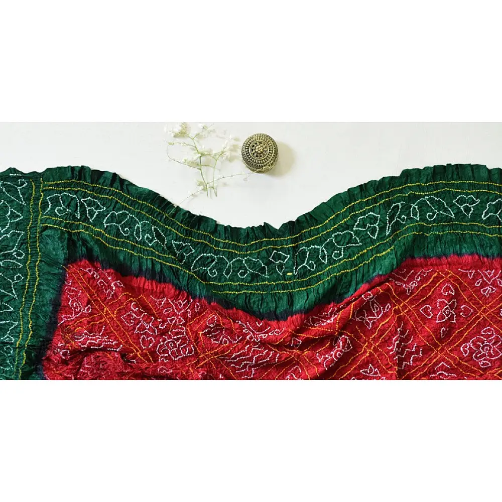 shop Gajji Silk - Traditional Bandhani Dupatta in Red & Green Color