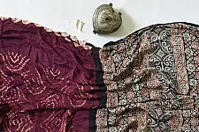 Arundhati | Modal Silk Ajrakh Tie & Dye Saree - Violet 