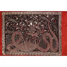 Sacred cloth of the Goddess - Krishna with Kalia ( 15" X 18" )