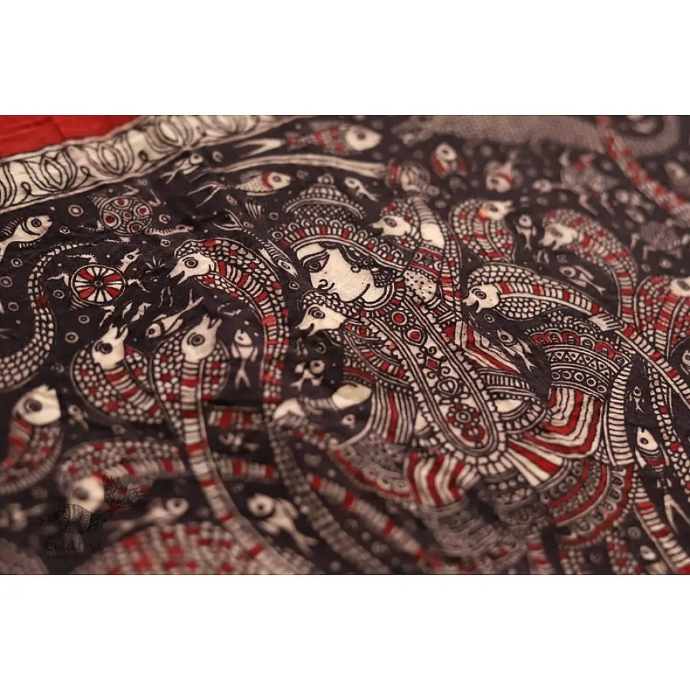 Sacred cloth of the Goddess - Krishna with Kalia ( 15 X 18 )