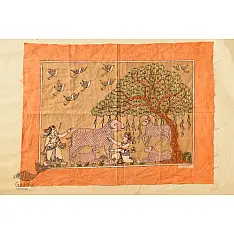 Sacred Cloth Of The Goddess ~ Mata ni Pachedi - A Painting About Shepherd Cutting Wool