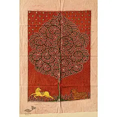 Sacred Cloth Of The Goddess ~ Mata ni Pachedi Painting - Tiger Hunting Deer