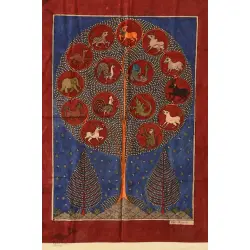 Sacred Cloth Of The Goddess ~ Matani Pachedi Painting - Animal & Birds in Life of Tree