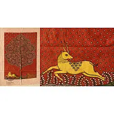 Sacred Cloth Of The Goddess ~ Mata ni Pachedi Painting - Tiger Hunting Deer