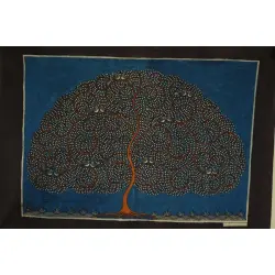 Sacred cloth of the Goddess | Maatani Pachedi Painting ~ Tree in blue Background (28" x 20") 