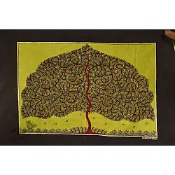 Sacred cloth of the Goddess | Hand Painted Tree of Life in Yellow Background (29" x 22")