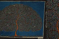 Sacred cloth of the Goddess | Maatani Pachedi Painting ~ Tree in blue Background (28" x 20") 