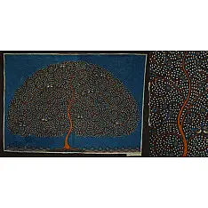 Sacred cloth of the Goddess | Maatani Pachedi Painting ~ Tree in blue Background (28" x 20") 