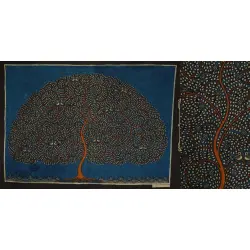 Sacred cloth of the Goddess | Maatani Pachedi Painting ~ Tree in blue Background (28" x 20") 