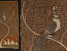 Sacred cloth of the Goddess | Mata ni Pachedi Hand Painted Painting ~ Tree & Peacock (31" x 22") 