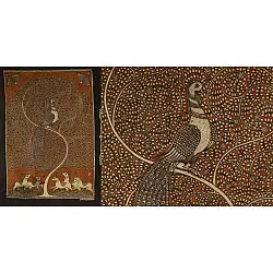 Sacred cloth of the Goddess | Mata ni Pachedi Hand Painted Painting ~ Tree & Peacock (31" x 22") 