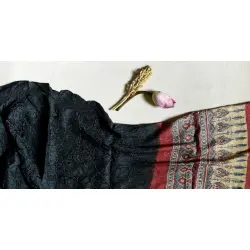 Ada . अदा | Ajrakh Bandhani Tussar Silk Stole - Black