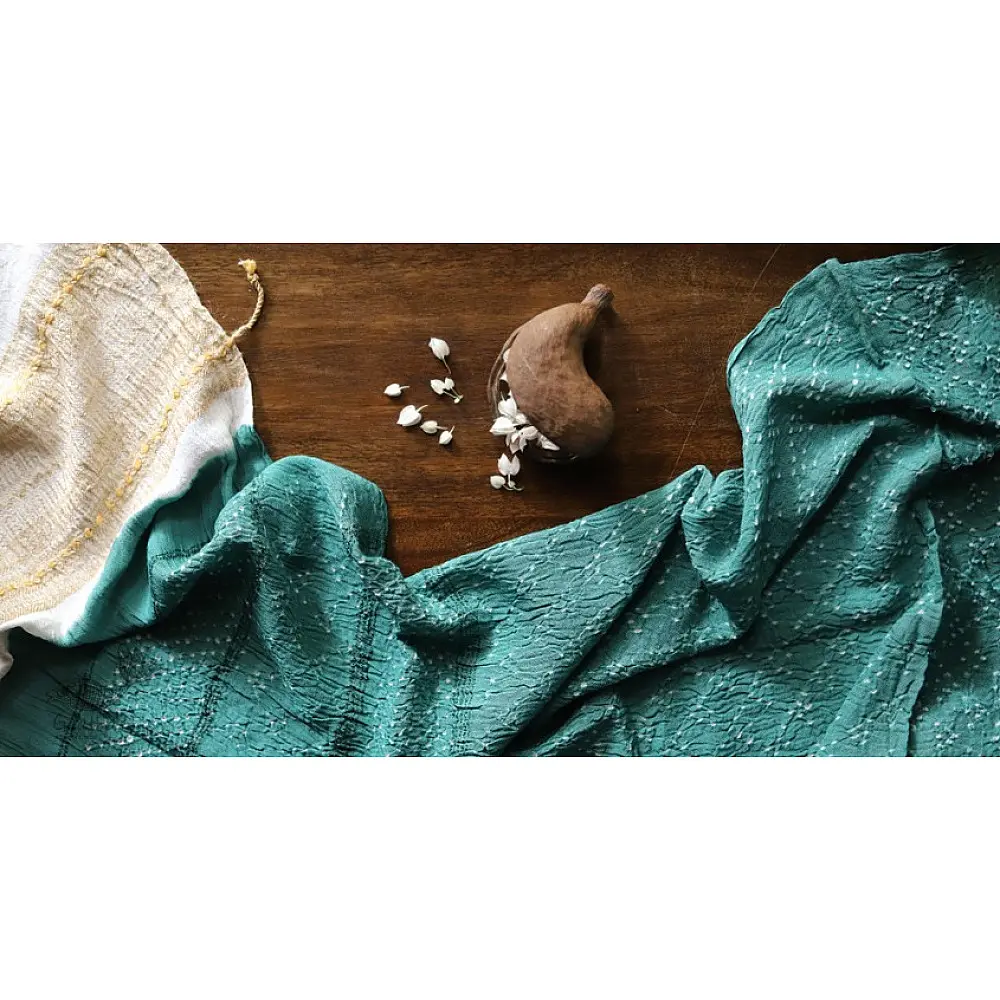 Ada . अदा | Handloom Cotton . Bamboo Silk | Bandhni Stole ( Sea Green ) - 8