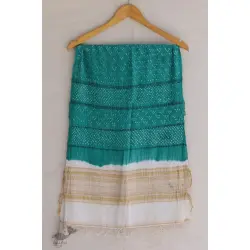 Ada . अदा | Handloom Cotton . Bamboo Silk | Bandhani Stole ( Sea Green ) - 8