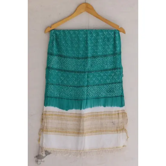 Ada . अदा | Handloom Cotton . Bamboo Silk | Bandhni Stole ( Sea Green ) - 8