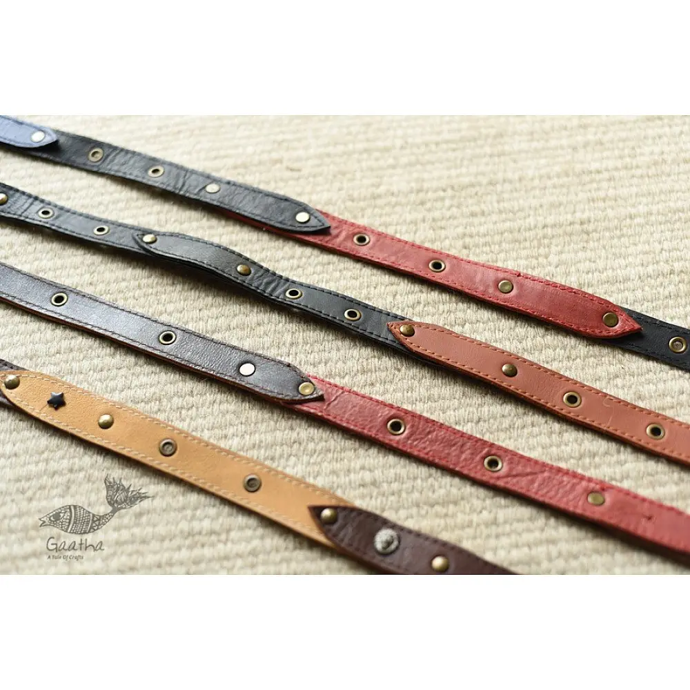 the blue lotus handcrafted slim leather belt four color options royal blue dark brown tan red sleek minimalist casual waist belt gaatha
