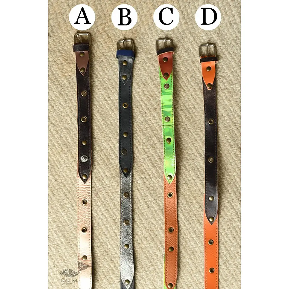 the blue lotus handcrafted slim leather belt four color options tan orange lime green dark brown sleek minimalist casual waist belt gaatha