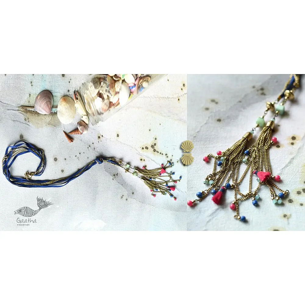 shop Designer Long Necklace with Chain Tassels