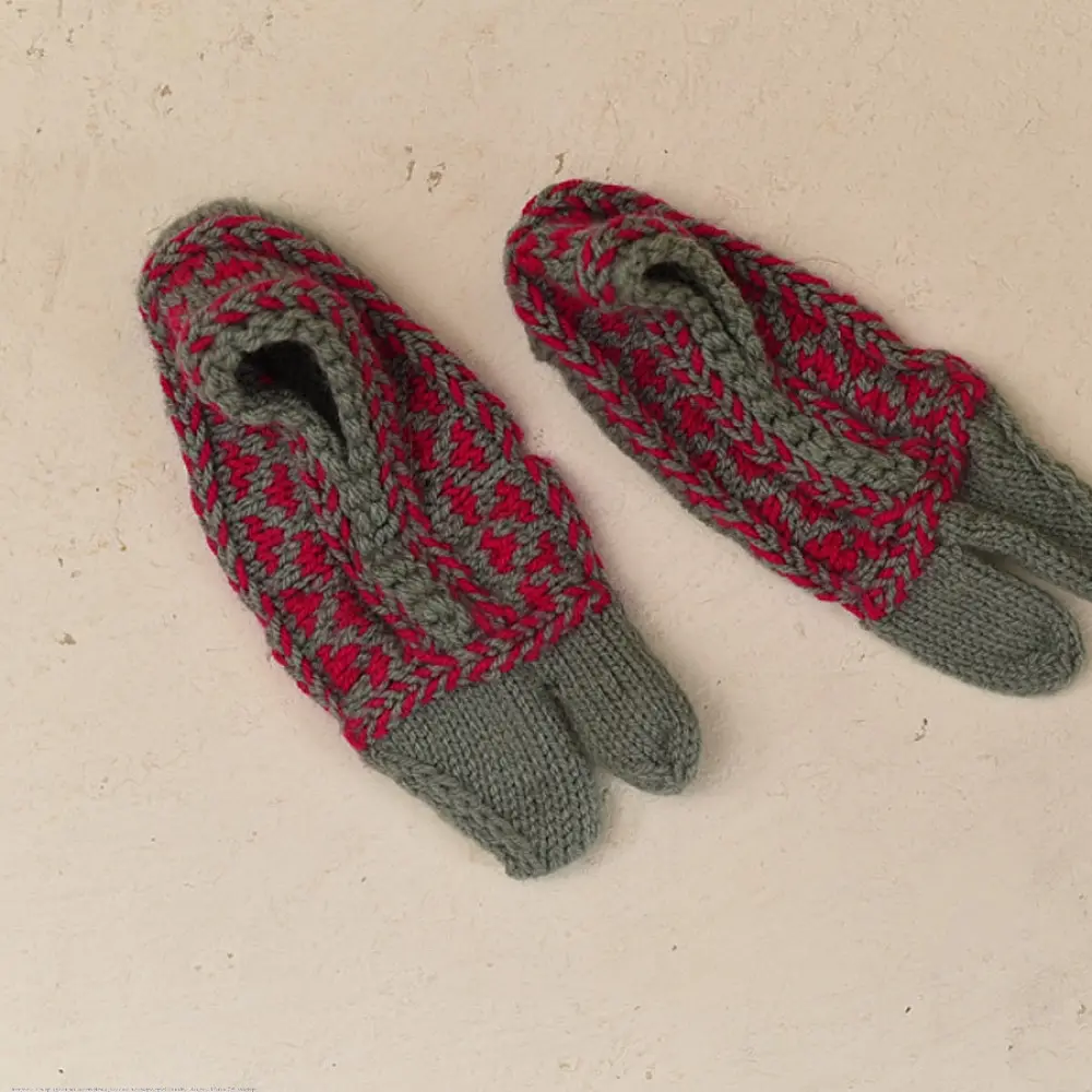 grey pink hand knitted himalayan woolen socks textured geometric pattern solid grey hairband winter foot warmers gaatha
