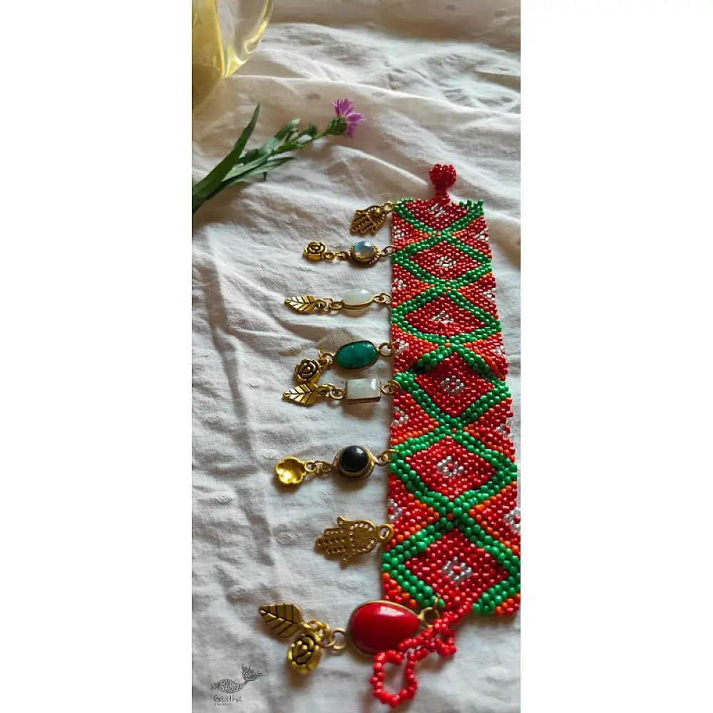 shop handmade Designer Bead & Gemstone Bracelet - Red & Green