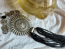 Power Goddess | Bead & stone Long Necklace - Black