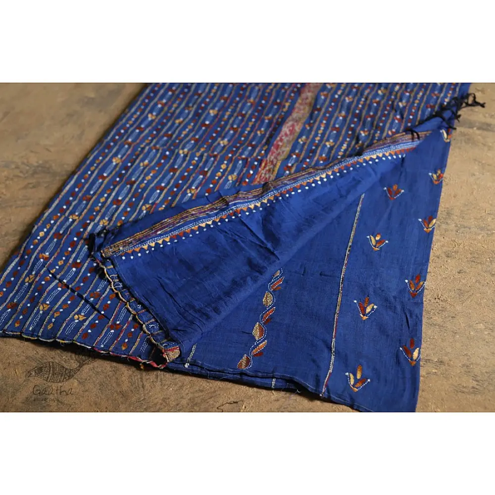 सूती ▦ Handloom Cotton Saree ~ Kantha work ~ 48