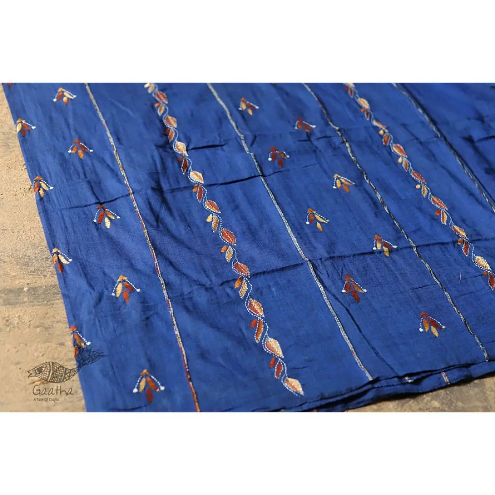 सूती ▦ Handloom Cotton Saree ~ Kantha work ~ 48
