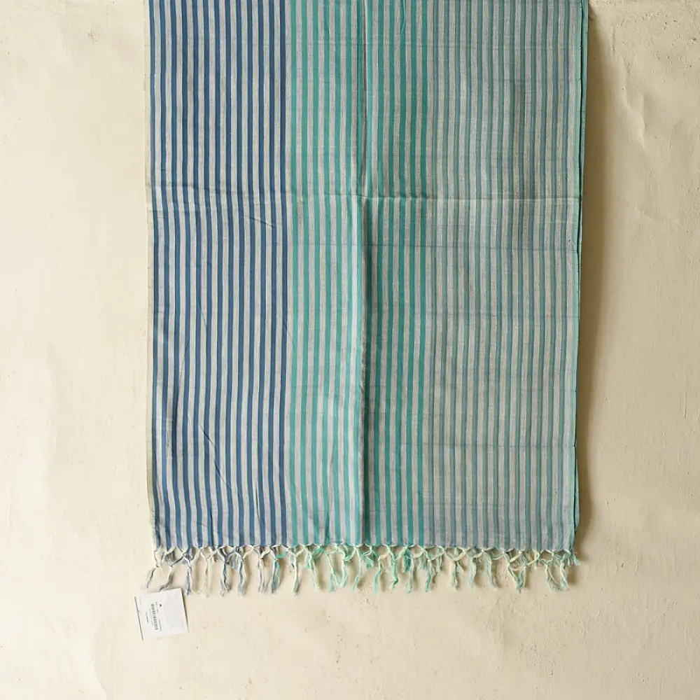 Buy Himalayan Handloom Cotton Stole Blue Stipes