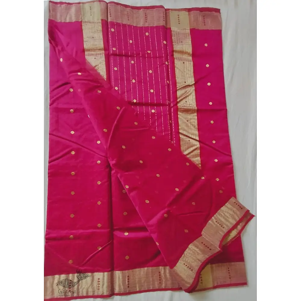 online shop handwoven chandri silk saree Rani-pink