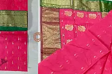 Padmapriya | Handwoven Chanderi Silk Pink Saree with Green Zari Border