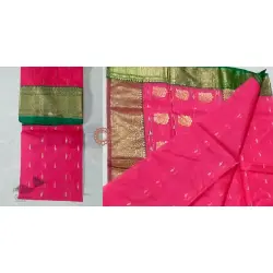 Padmapriya | Handwoven Chanderi Silk Pink Saree with Green Zari Border